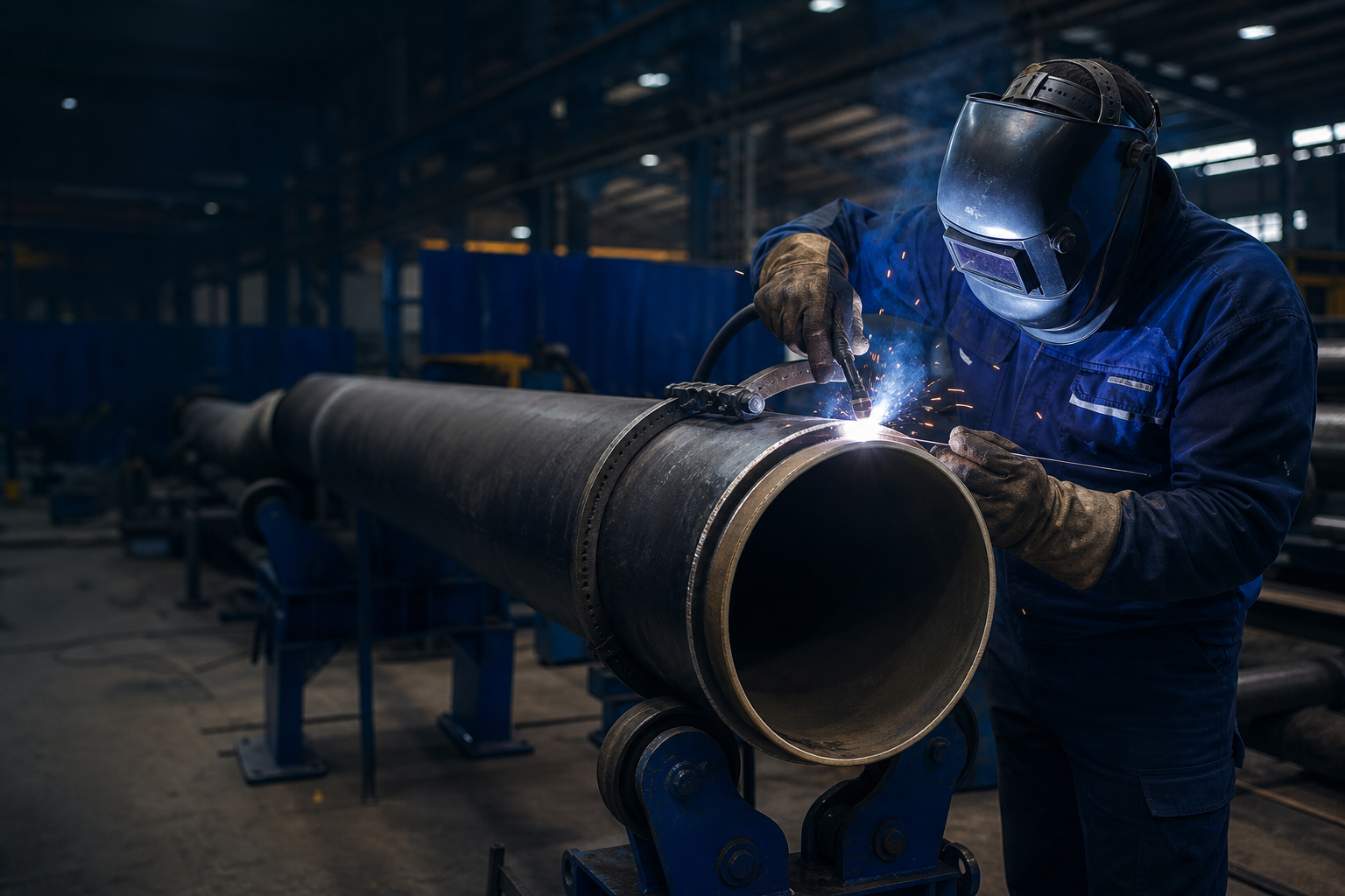 Rohrschweißer bei der Arbeit an einem Industrierohr